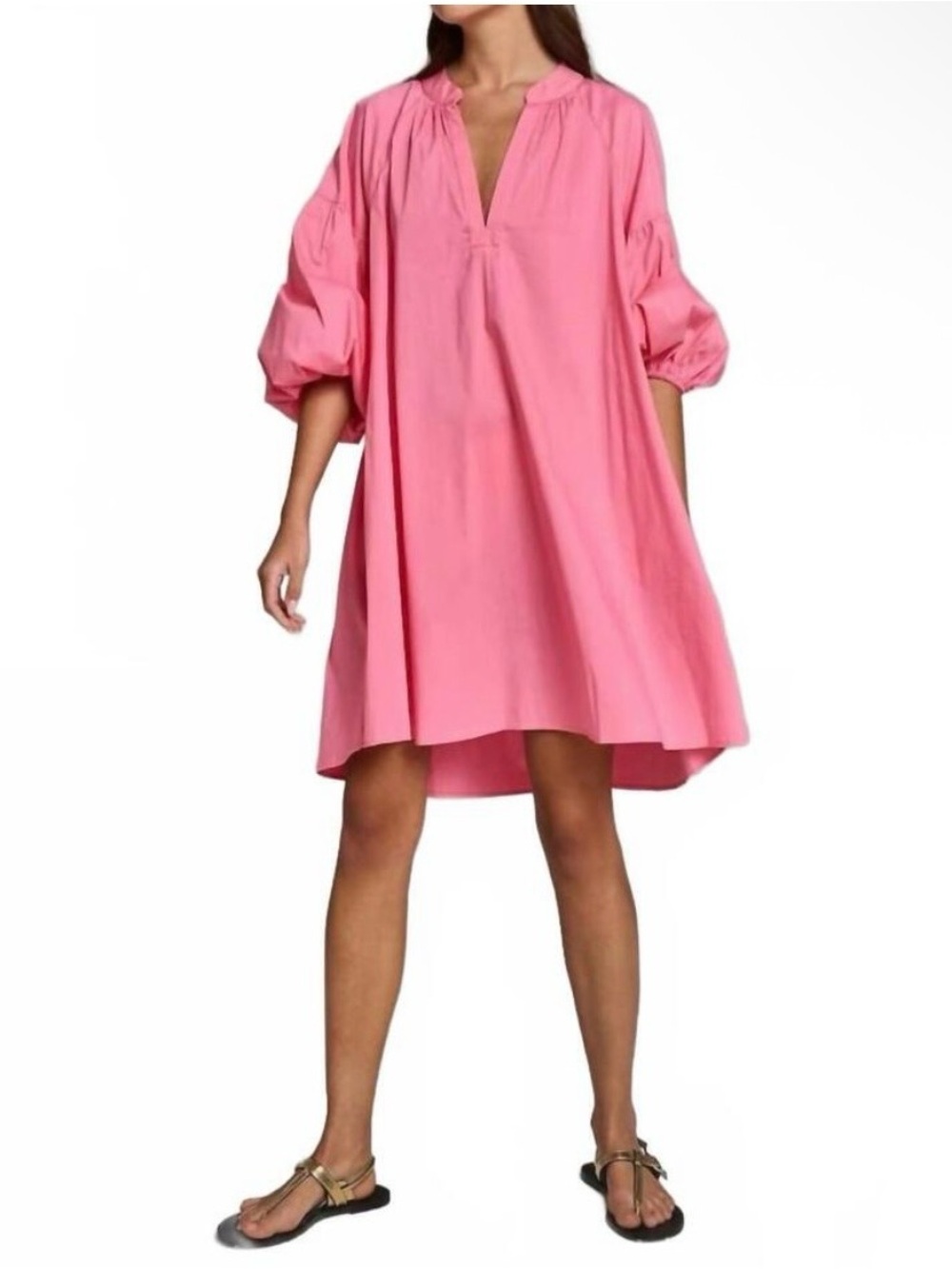 Devotion TWINS Azuritis Tunic Bubble Sleeve Asymmetrical Hot Pink Dress